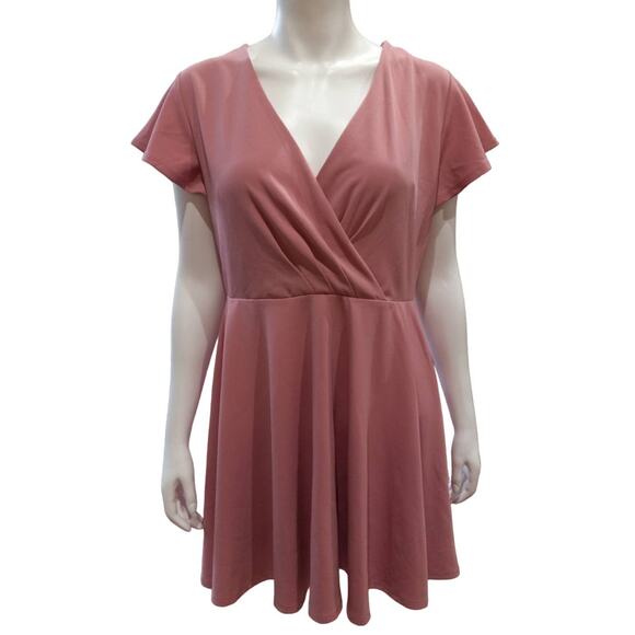 NWT Trixxi Francesca's Pink Shirred Fit & Flare Dress Sz XL Faux Wrap Shirred - Picture 1 of 10